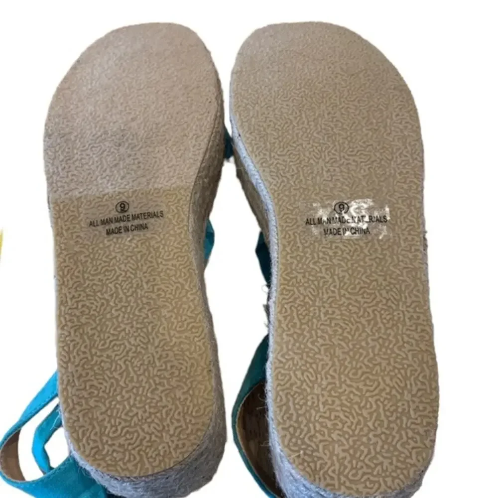 Fashion Nova espadrilles‎ flats ankle ties wrap around turquoise blue 9